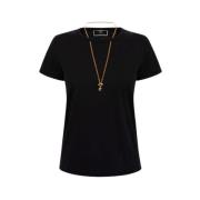 Elisabetta Franchi Jersey T-Shirt med Utskärning och Halsband Black, D...
