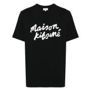Maison Kitsuné Komfortabel T-shirt med Handwriting Design Black, Herr