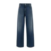 Valentino Blå Denim Straight-Leg Jeans med Guld-Finish V-Detaljer Blue...