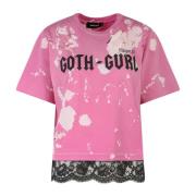 Dsquared2 Rosa Bomull T-Shirt med Fronttryck och Snörning Pink, Dam