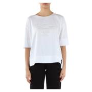 Emporio Armani Oversized T-shirt med broderad logotyp White, Dam
