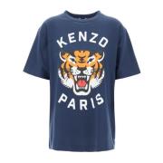 Kenzo Lucky Tiger Crew-Neck T-Shirt Blue, Dam