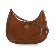 Tory Burch Brun Läder Axelremsväska med Guldlogga Brown, Dam