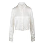 Alessia Santi Silkeskortärmad skjorta med spetsig krage White, Dam