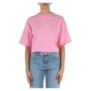 Replay Kortad bomull T-shirt med logotyp Pink, Dam