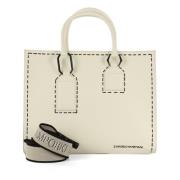 Emporio Armani Stor handväska med Trompe lOeil-tryck White, Dam