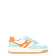 Hogan H630 Vit, Blå och Orange Lädersneaker Blue, Dam