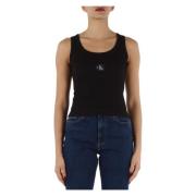 Calvin Klein Jeans Kortad Bomullsskjorta med Framsidans Logo Patch Bla...