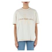 Calvin Klein Jeans Oversize T-shirt i bomull med broderad logotyp Beig...
