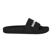 Balenciaga Pool Slide Sandal med Kontrasterande Logo Black, Dam