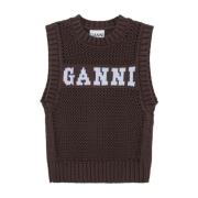 Ganni V-neck Knitwear Brown, Dam