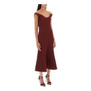 Roland Mouret Off-shoulder ull silke midi klänning Brown, Dam