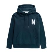 Norse Projects Logo Print Hoodie Blue, Herr