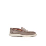 Santoni Taupe Mocka Loafers Gummisula Beige, Herr