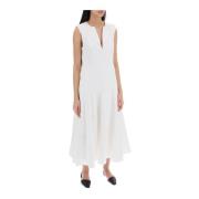 Roland Mouret Bomull Poplin Midi Klänning med V-Hals White, Dam