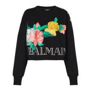 Balmain Vintage sweatshirt med Rosetryck Black, Dam