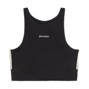 Palm Angels Logo-Print Crop Top med Sidestripe Detaljer Black, Dam