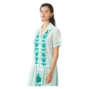 Antik Batik Blus handbroderad med silke Ila Blue, Dam