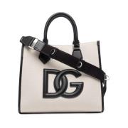 Dolce & Gabbana Canvas Shoppingväska med Läderdetaljer White, Unisex