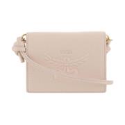 MCM Rosa läderklaff plånbok med axelrem Pink, Dam