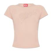 Diesel T-Vincie T-shirt med logotyp Pink, Dam