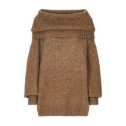 Dolce & Gabbana Räfflad Off-Shoulder Klänning Beige, Dam