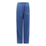Palm Angels Straight Trousers Blue, Dam