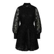 Bruuns Bazaar Svart Spetsklänning med Puffärmar Black, Dam