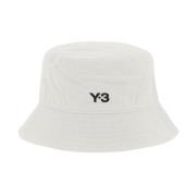Y-3 Twill Bucket Hat med Broderad Logotyp White, Herr
