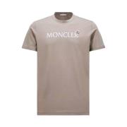 Moncler Crewneck T-shirt med Velour Logo Beige, Herr