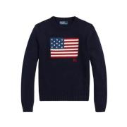 Polo Ralph Lauren Bomullströja med amerikanska flaggan Blue, Dam