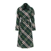 Burberry Trench Coat med Rutigt Mönster Green, Dam