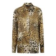 Roberto Cavalli Silkesskjorta med Leopardtryck Beige, Dam