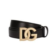 Dolce & Gabbana Svart Läderbälte med Guld Logo Spänne Black, Dam