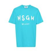 Msgm Penseldrag Logo Bomull T-shirt (Turkos) Blue, Herr