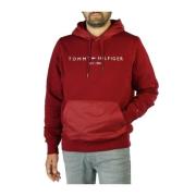 Tommy Hilfiger Herr Sweatshirt med Huva i Enfärgat Mönster Red, Herr