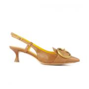 Mara Bini Bruna läder slingback sandaler med guldtonspänne Brown, Dam