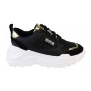 Versace Jeans Couture Svarta och Guld Läder Sneakers Black, Dam