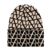 Valentino Garavani Lyxig Logo Beanie Mössa Beige, Dam