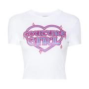 Versace Jeans Couture Vit Logotyp Tryck T-shirt Kristallutsmyckning Wh...