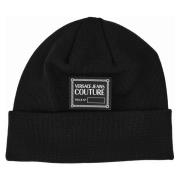 Versace Jeans Couture Svart Logo-Patch Ullblandning Beanie Mössa Black...