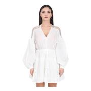 Pinko Vit Musselin Fransad Kort Klänning White, Dam