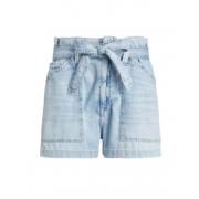 Polo Ralph Lauren Bomulls Paperbag Shorts med Bälte Blue, Dam