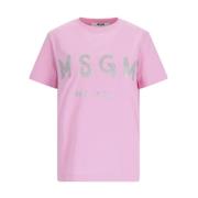 Msgm Rosa Glitter Logo T-shirt Pink, Dam