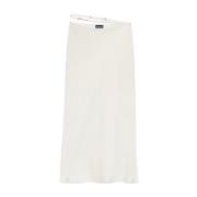 Jacquemus Guld Logo Satin Midi Kjol White, Dam