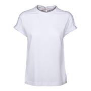 Brunello Cucinelli Bomull Stretch Jersey T-shirt med Monile Insats Whi...