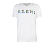 Marni Vit Rutig Logot-shirt White, Herr