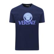 Versace Ikoniskt Tryck Jersey Bomull T-Shirt Blue, Herr