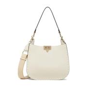 Valentino Garavani Ivoire Studded Hobo Läder Väska White, Dam