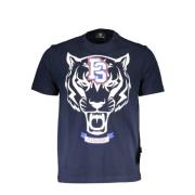 Plein Sport Blå Bomull T-shirt med Tryck Blue, Herr